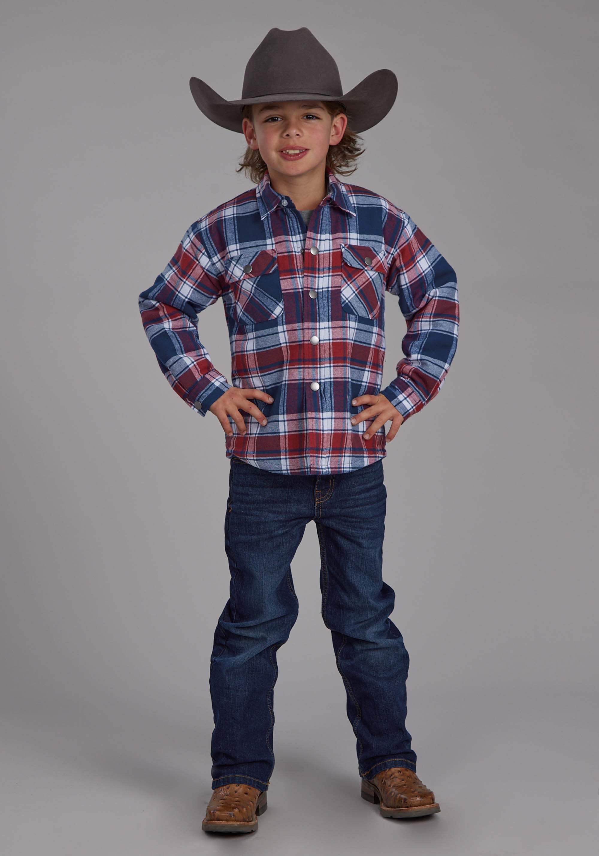 Roper Boys Sherpa Lined Flannel Shirt Snap Jacket - Roper - Flyclothing LLC