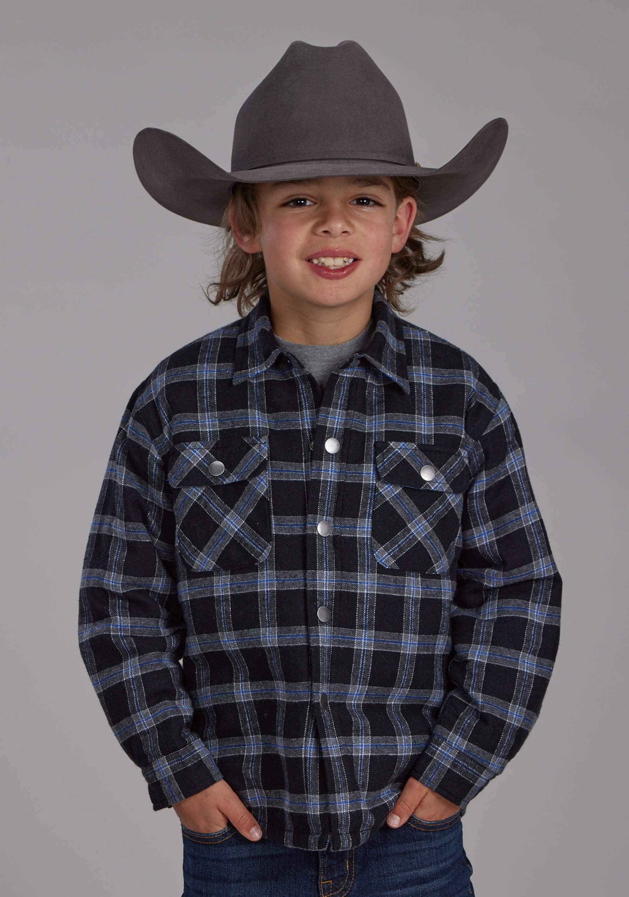 Roper Boys Sherpa Lined Flannel Shirt Snap Jacket - Roper - Flyclothing LLC