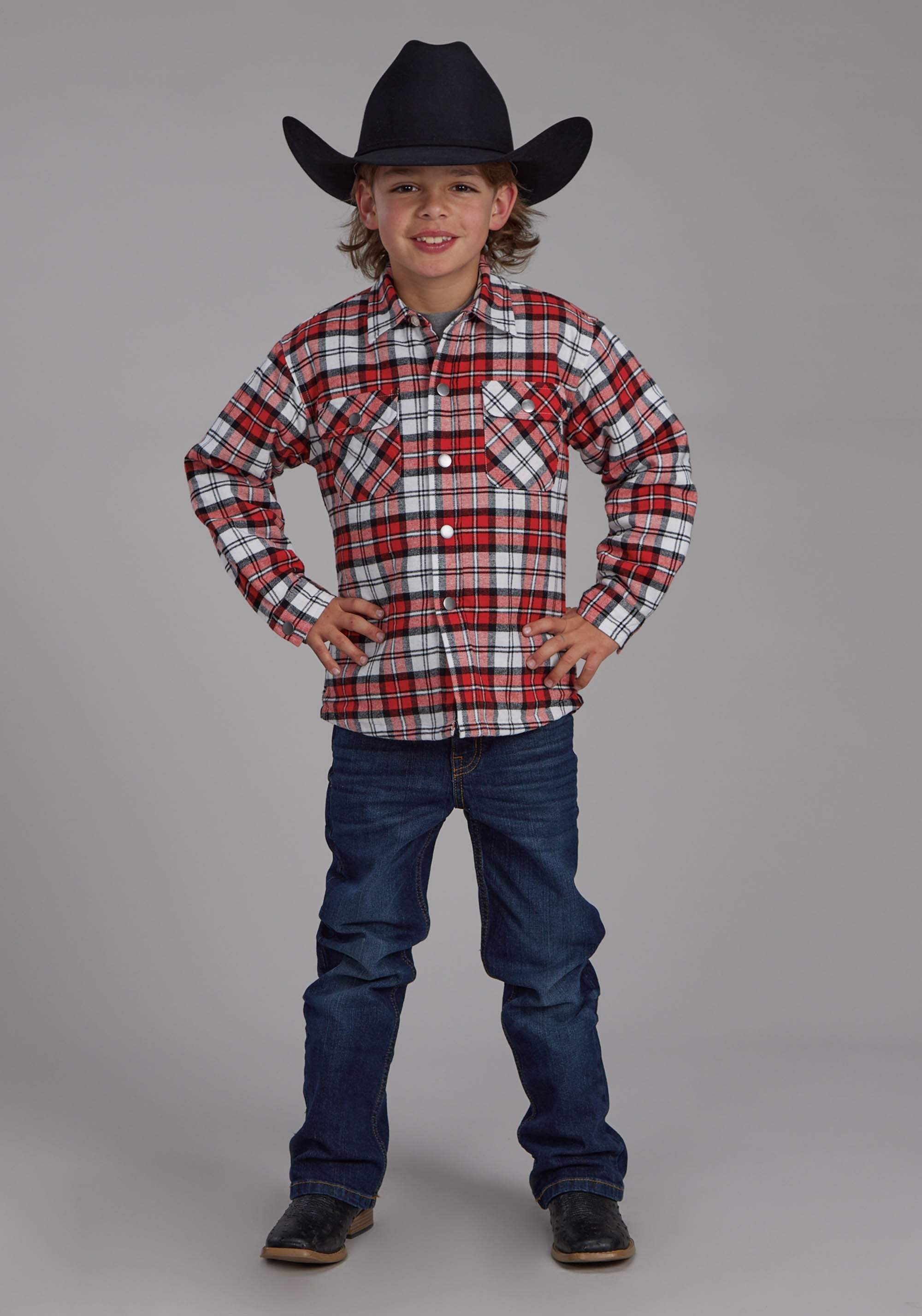 Roper Boys Sherpa Lined Flannel Shirt Snap Jacket - Roper - Flyclothing LLC