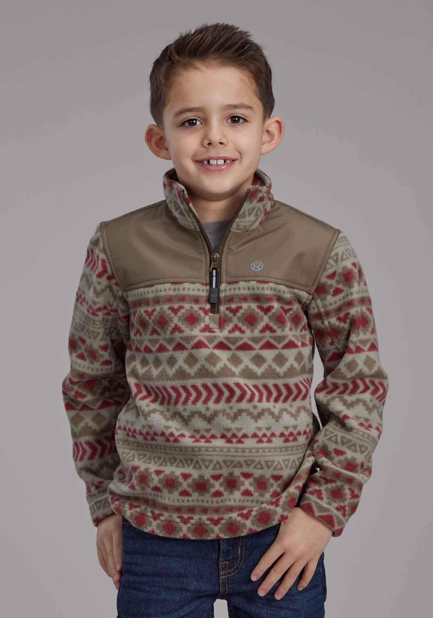 Roper Boys Red Olive Aztec Print Micro Fleece Zipper Jacket - Roper - Flyclothing LLC