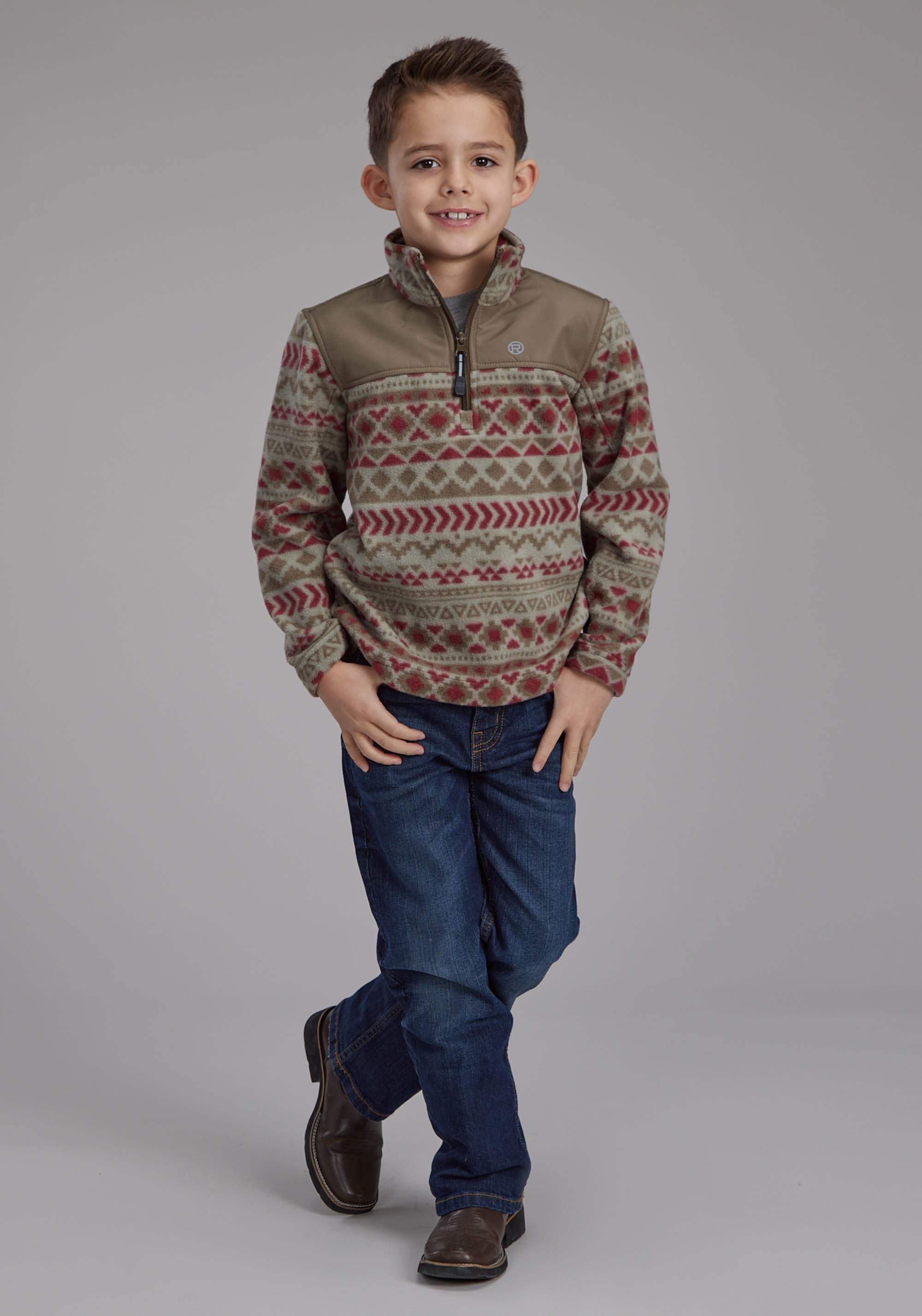 Roper Boys Red Olive Aztec Print Micro Fleece Zipper Jacket - Roper - Flyclothing LLC
