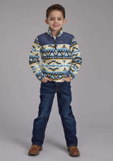 Roper Boys Cream Navy Aztec Print Micro Fleece Zipper Jacket - Roper - Flyclothing LLC