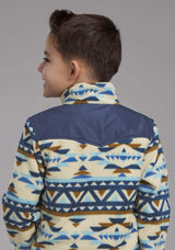 Roper Boys Cream Navy Aztec Print Micro Fleece Zipper Jacket - Roper - Flyclothing LLC
