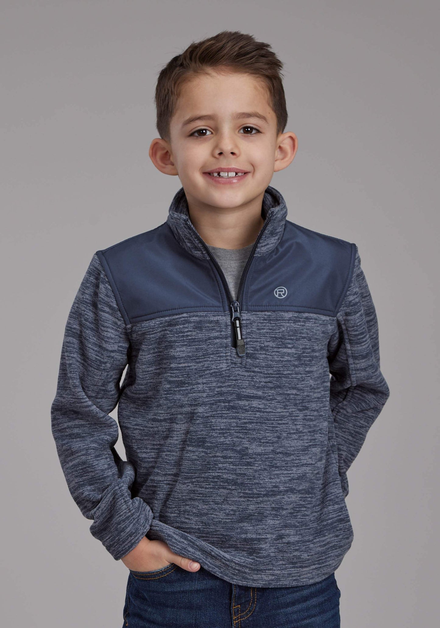 Roper Boys Blue Gray Micro Fleece 3/4 Zip Ft Zipper Jacket - Roper - Flyclothing LLC