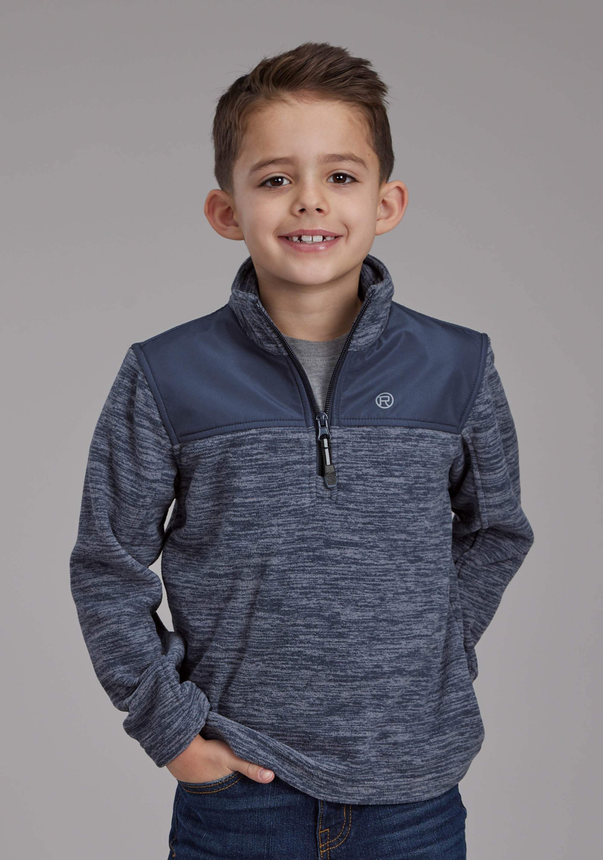Roper Boys Blue Gray Micro Fleece 3/4 Zip Ft Zipper Jacket - Roper - Flyclothing LLC