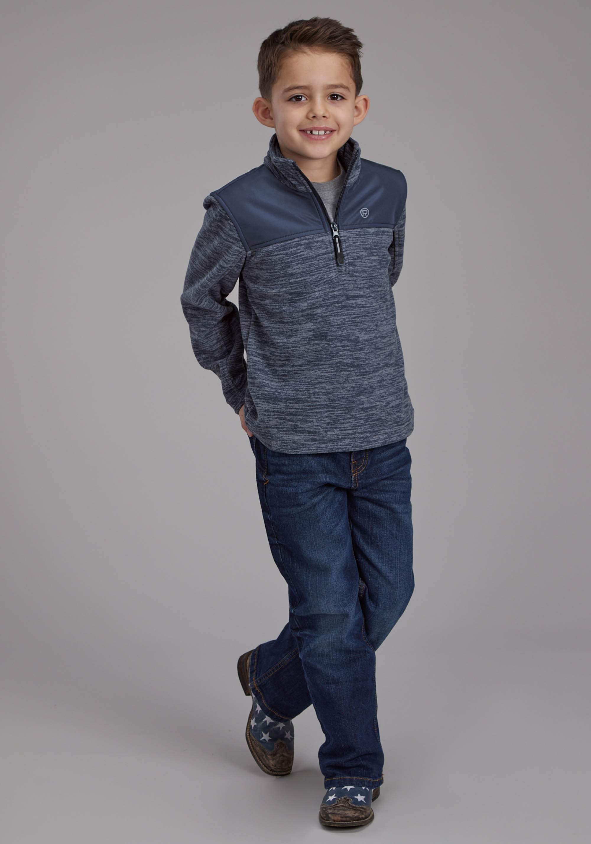 Roper Boys Blue Gray Micro Fleece 3/4 Zip Ft Zipper Jacket - Roper - Flyclothing LLC