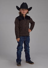 Roper Boys Brown Black Micro Fleece 3/4 Zip Ft Zipper Jacket