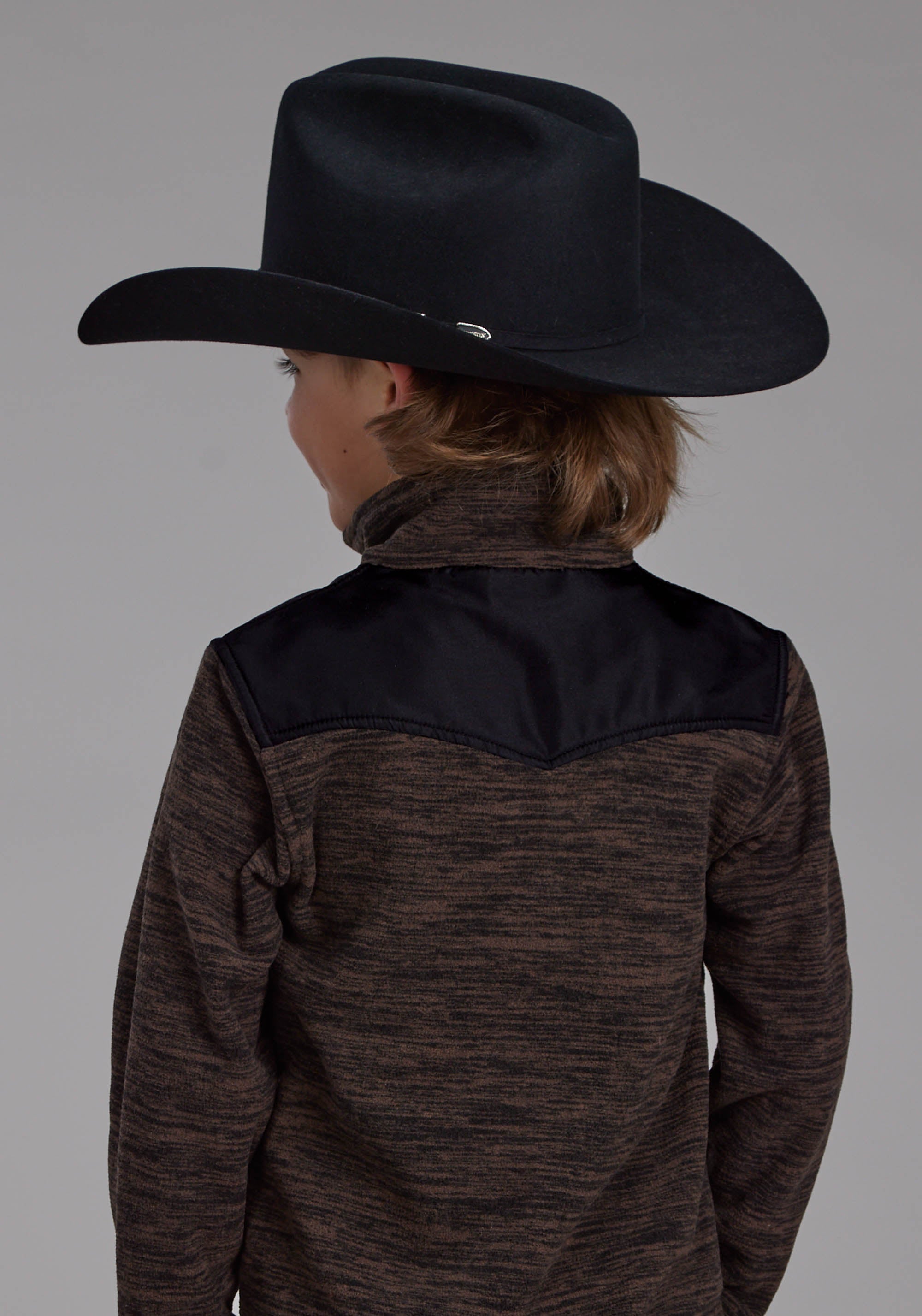 Roper Boys Brown Black Micro Fleece 3/4 Zip Ft Zipper Jacket