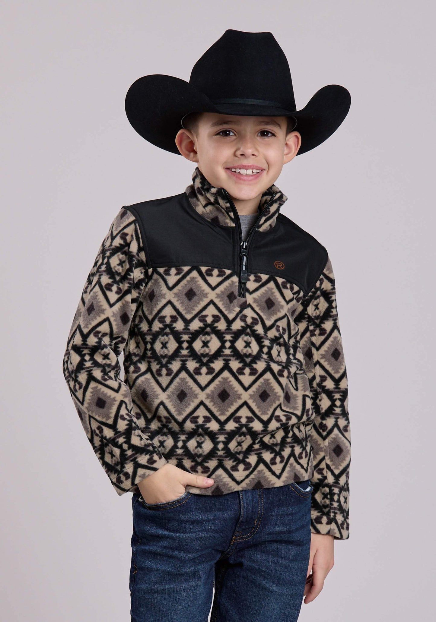 Roper Boys Jacket Zipper Br Black Aztec Print Micro Fleece Western Jacket - Roper - Flyclothing LLC