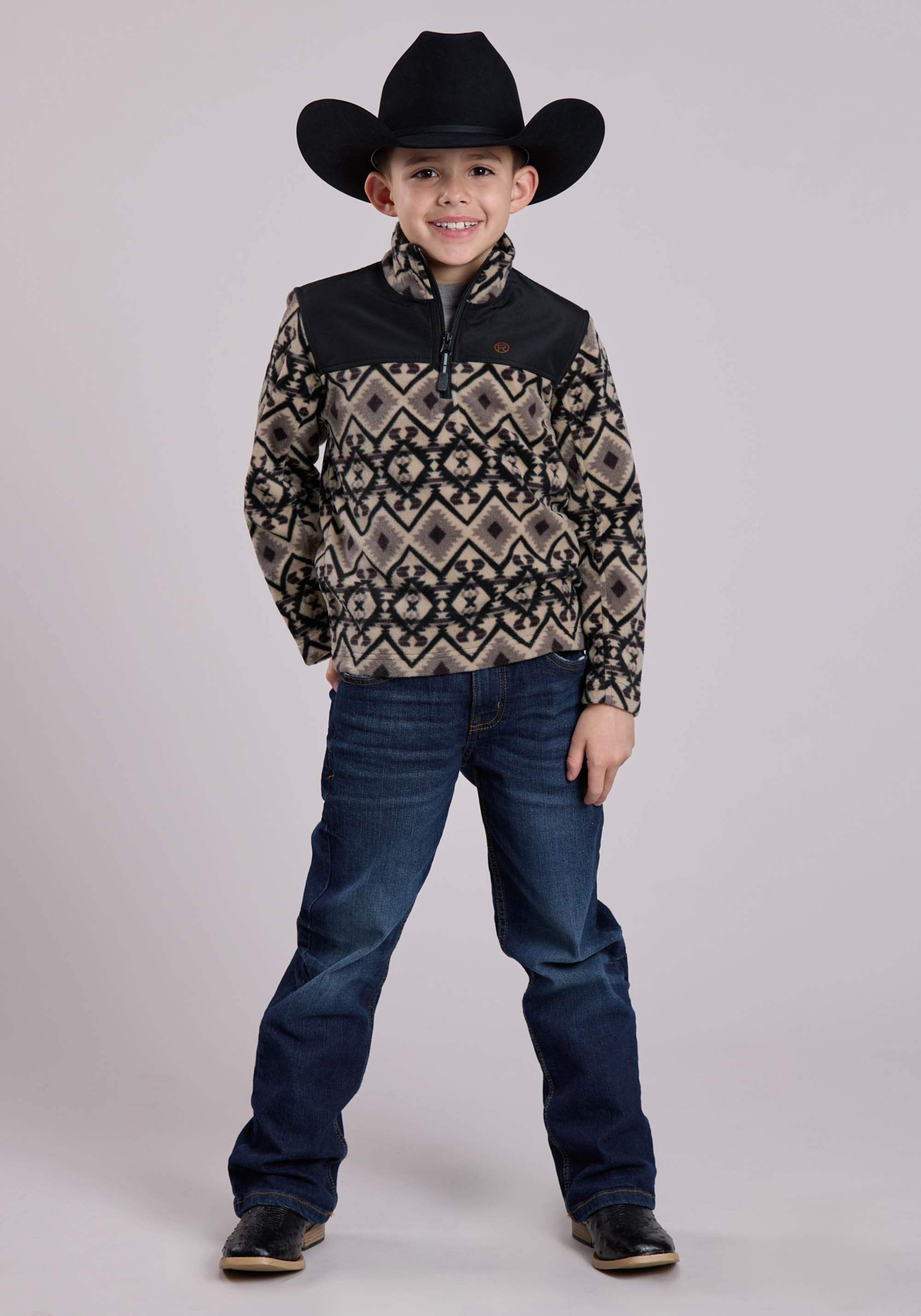 Roper Boys Jacket Zipper Br Black Aztec Print Micro Fleece Western Jacket - Roper - Flyclothing LLC