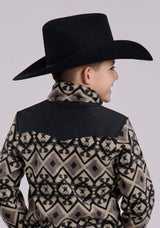 Roper Boys Jacket Zipper Br Black Aztec Print Micro Fleece Western Jacket - Roper - Flyclothing LLC