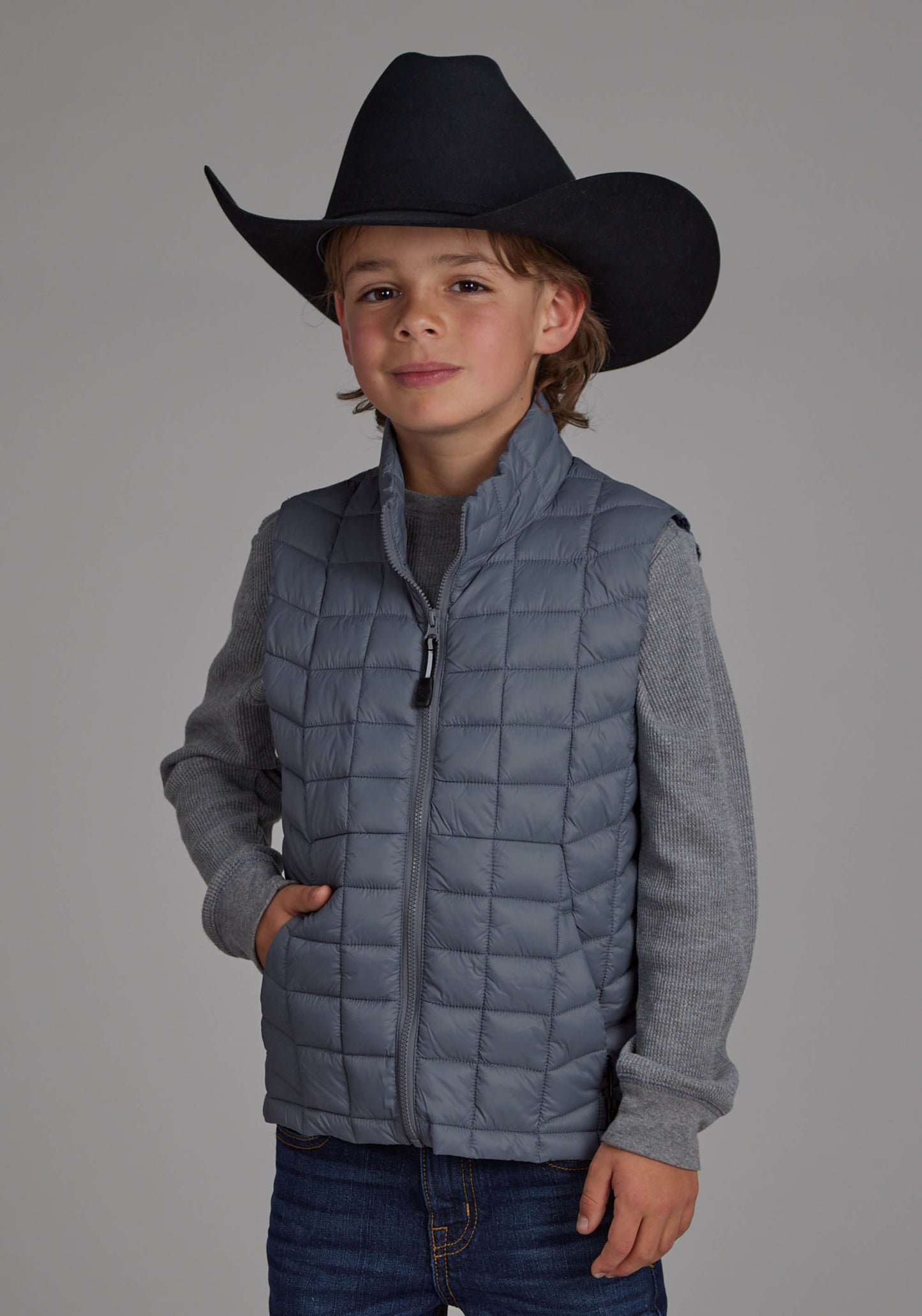 Roper Boys Silver Blue Parachute Zipper Vest