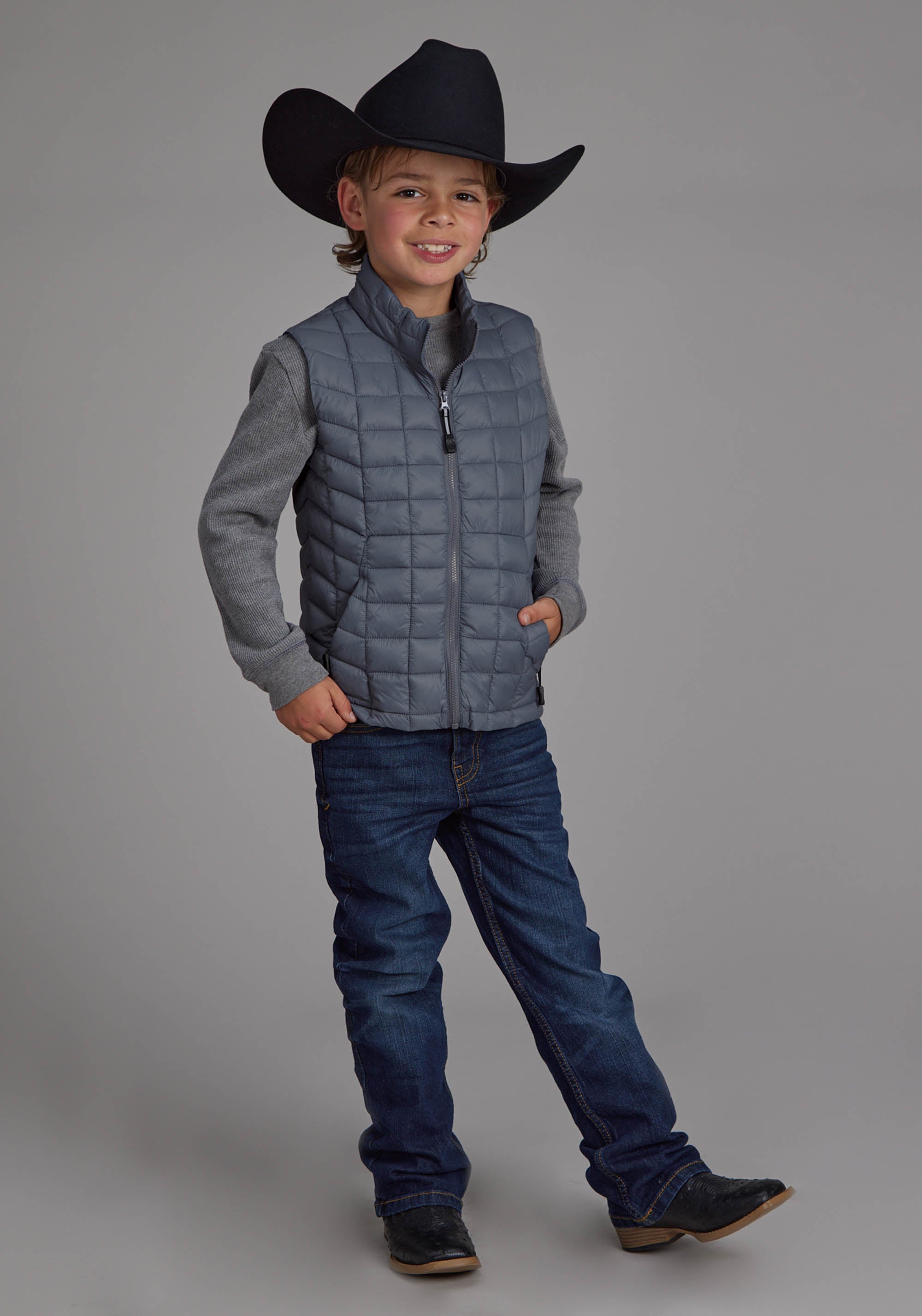 Roper Boys Silver Blue Parachute Zipper Vest