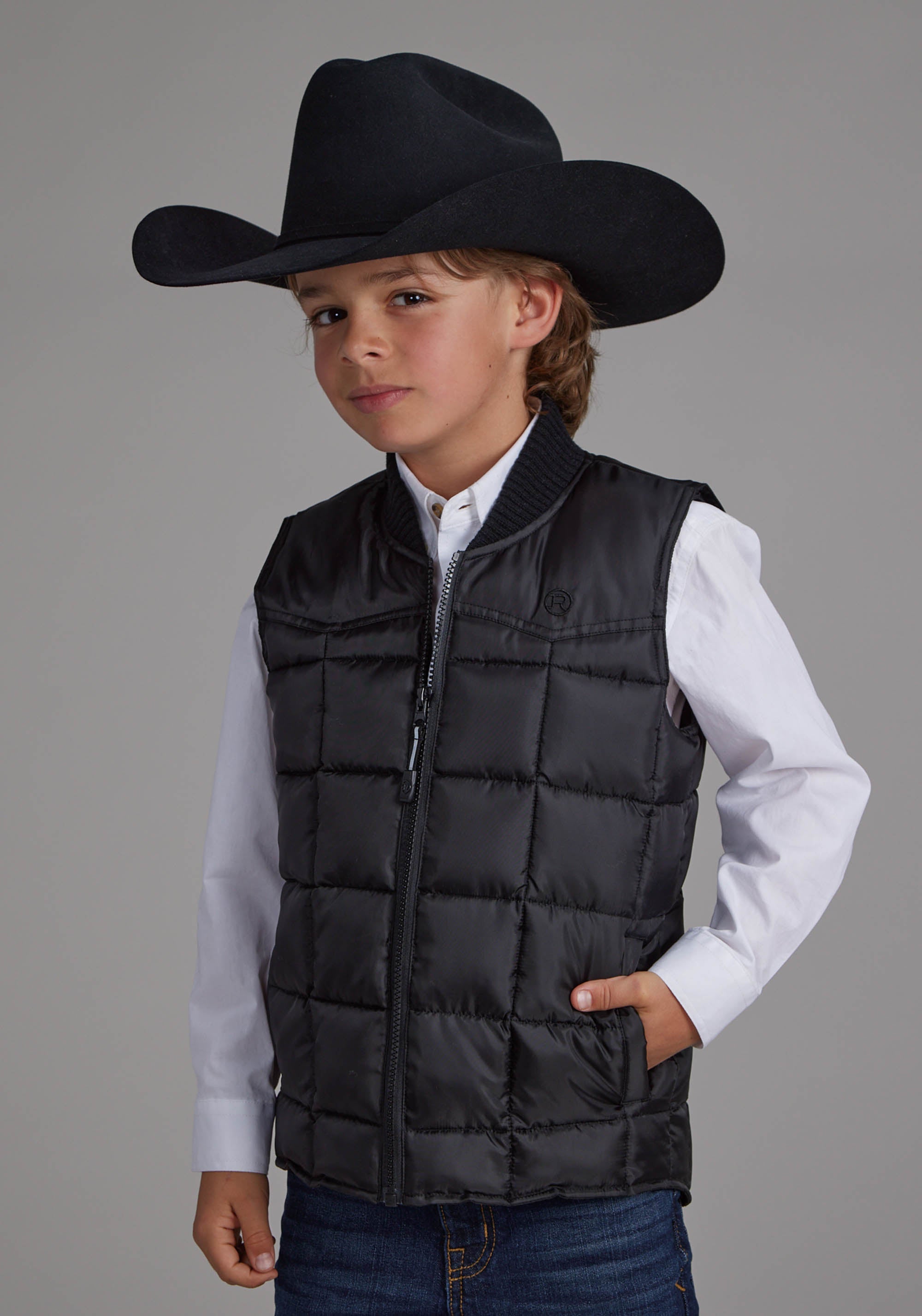 Roper Boys Black Zipper Vest