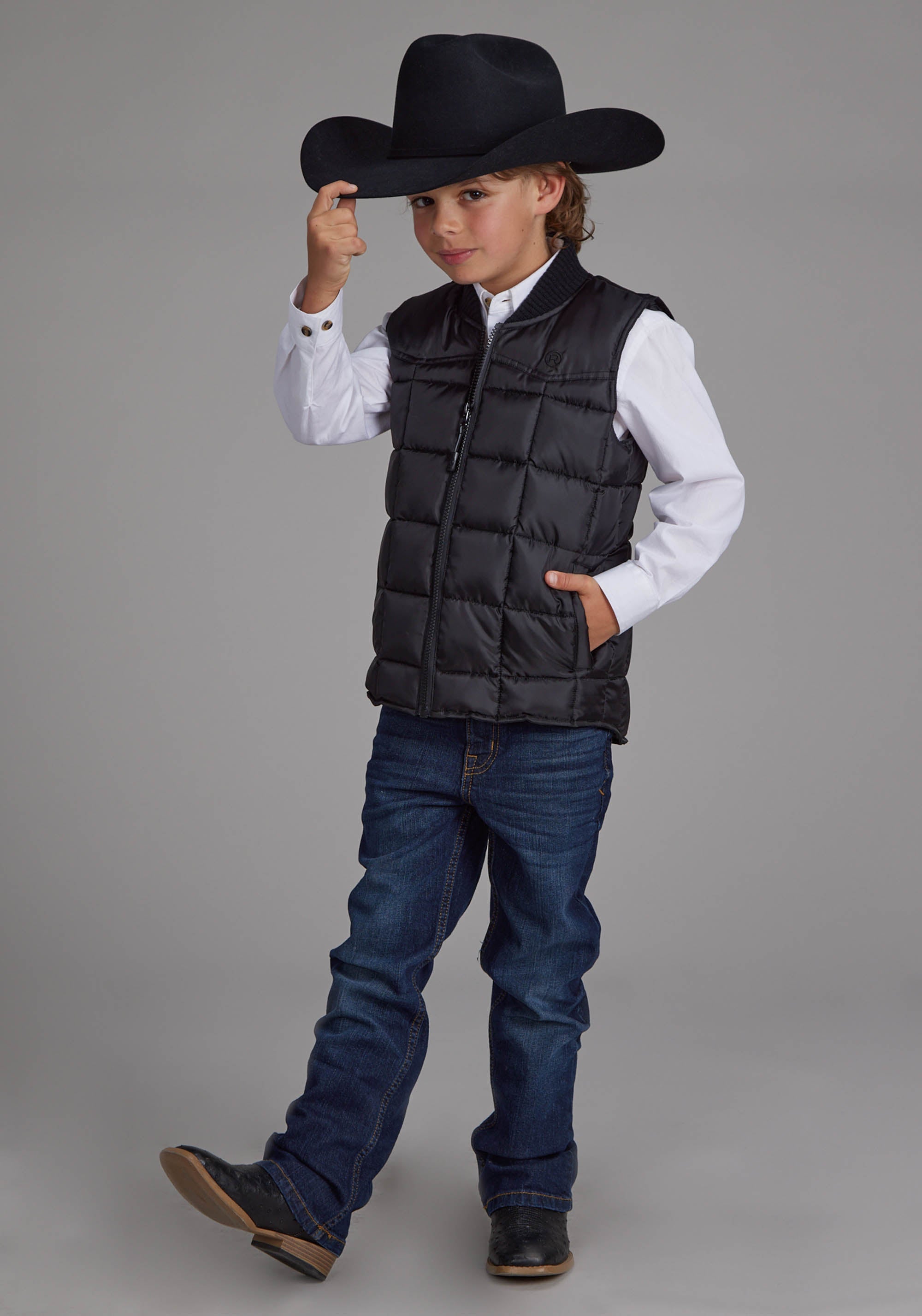 Roper Boys Black Zipper Vest