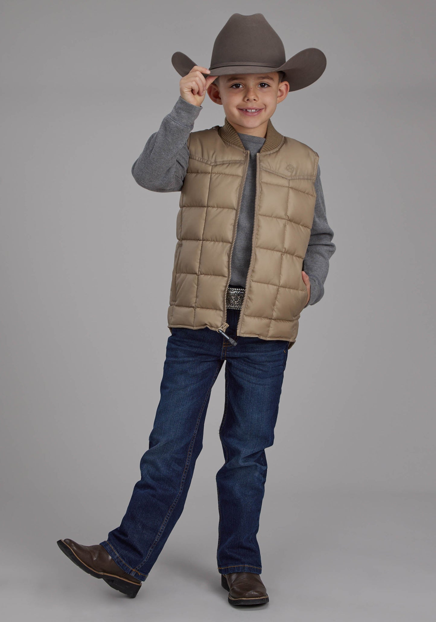 Roper Boys Khaki Zipper Vest