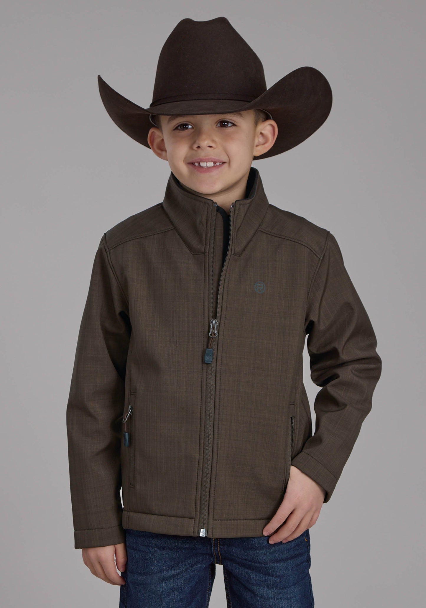Roper Boys Chocolate Heather With Black Fleece Zipper Jacket