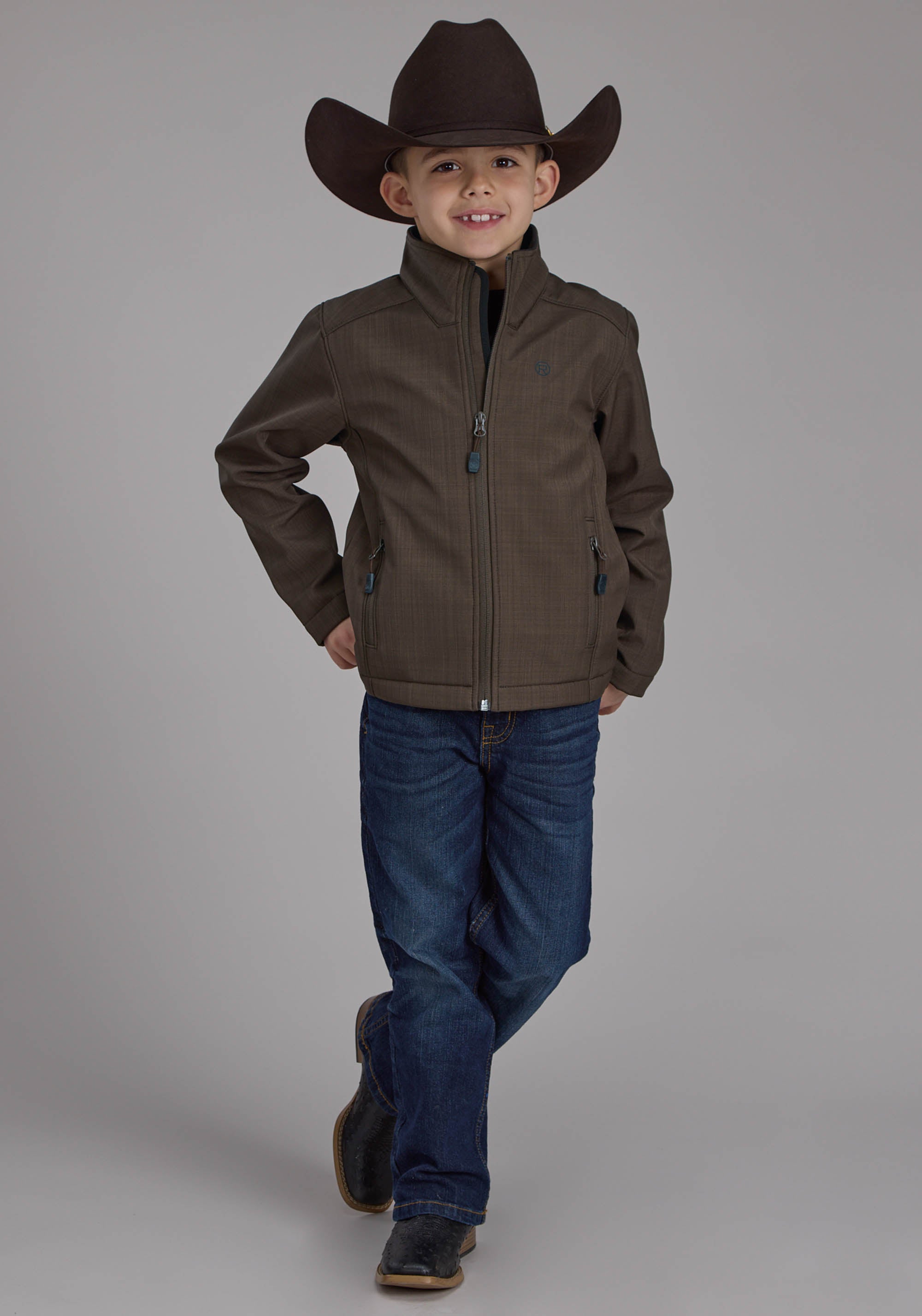 Roper Boys Chocolate Heather With Black Fleece Zipper Jacket