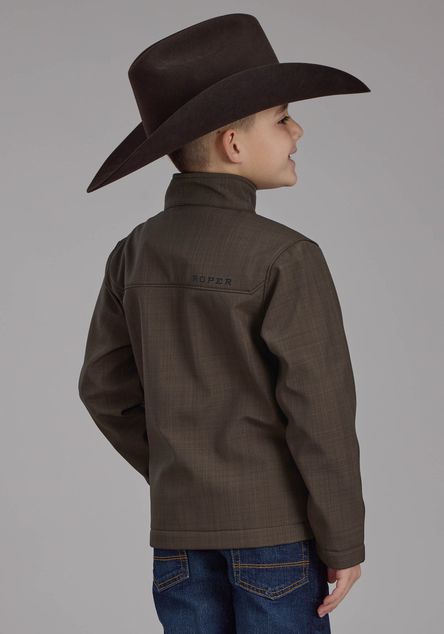 Roper Boys Chocolate Heather With Black Fleece Zipper Jacket