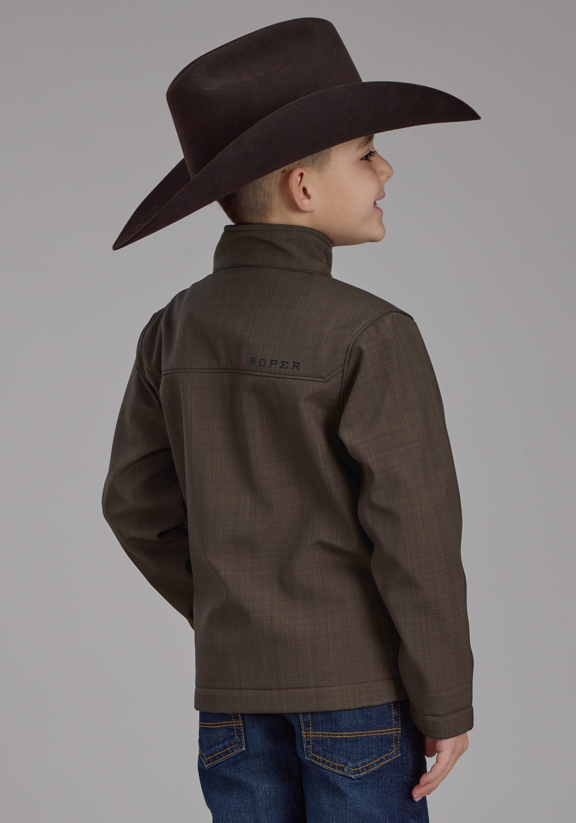 Roper Boys Chocolate Heather With Black Fleece Zipper Jacket