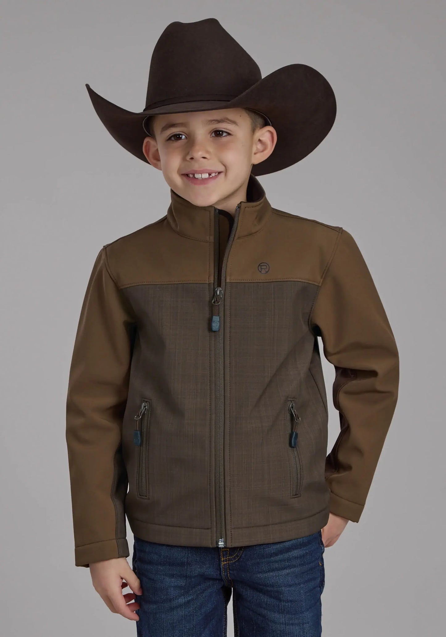 Boys Brown Chocolate Pieced Softshell Zipper Jacket - Roper - Flyclothing LLC