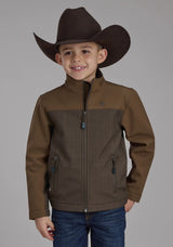 Boys Brown Chocolate Pieced Softshell Zipper Jacket - Roper - Flyclothing LLC