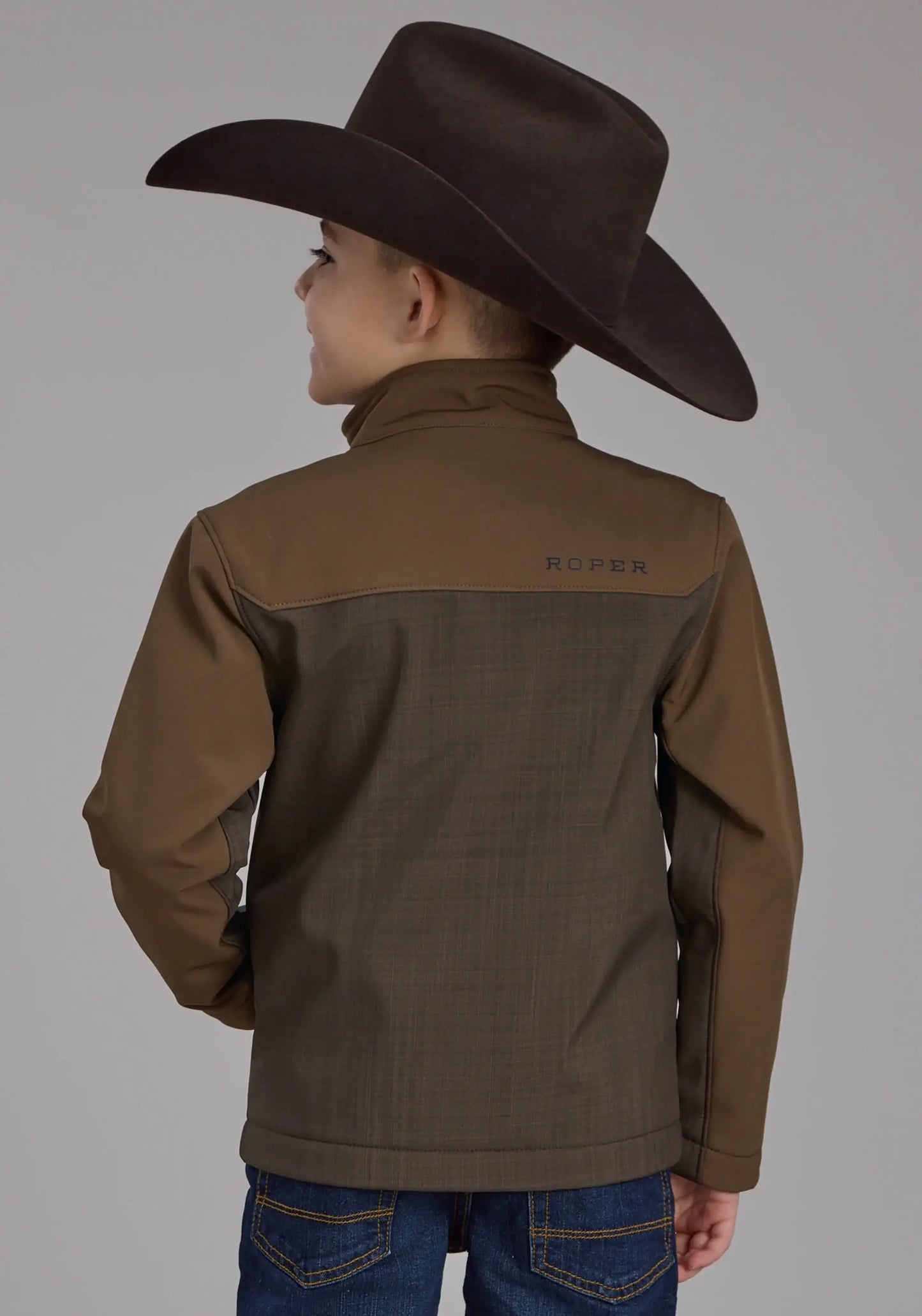 Boys Brown Chocolate Pieced Softshell Zipper Jacket - Roper - Flyclothing LLC