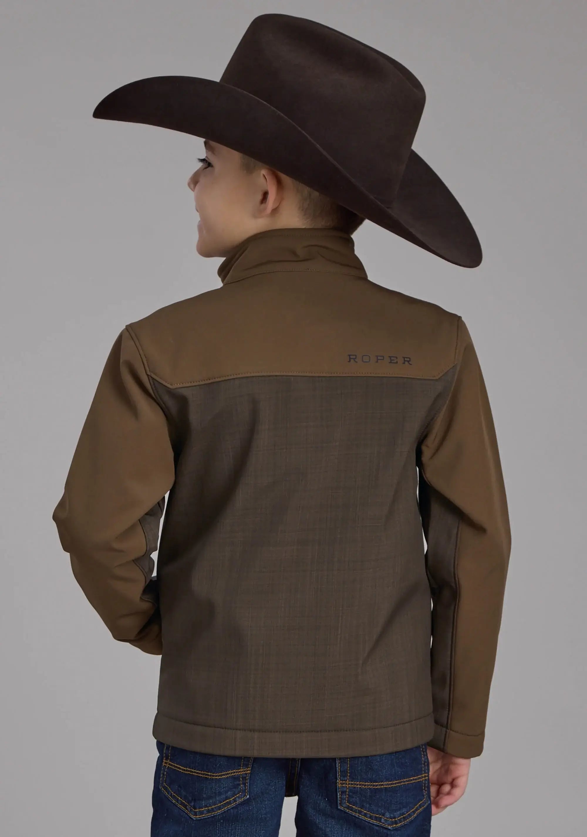 Boys Brown Chocolate Pieced Softshell Zipper Jacket - Roper - Flyclothing LLC