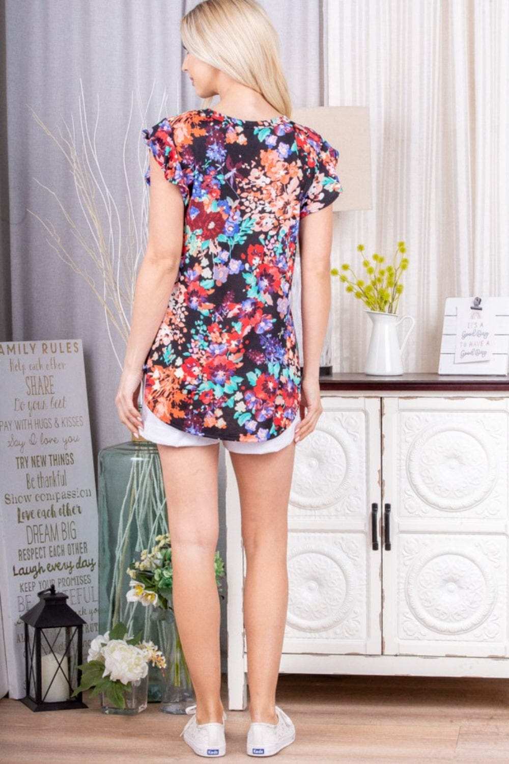 Heimish Ruffle Sleeve Floral Top - Trendsi - Flyclothing LLC