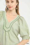 Umgee Stripe V-Neck Blouse - Trendsi - Flyclothing LLC