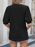 Puff Sleeve V-Neck Eyelet Lace T-Shirt - Trendsi - Flyclothing LLC