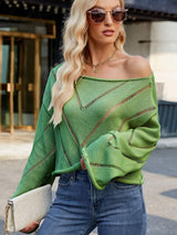 Openwork Boat Neck Long Sleeve Sweater - Trendsi - Flyclothing LLC