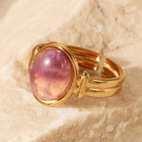 Vintage Natural Stone Gold Plated Adjustable Ring - Trendsi - Flyclothing LLC