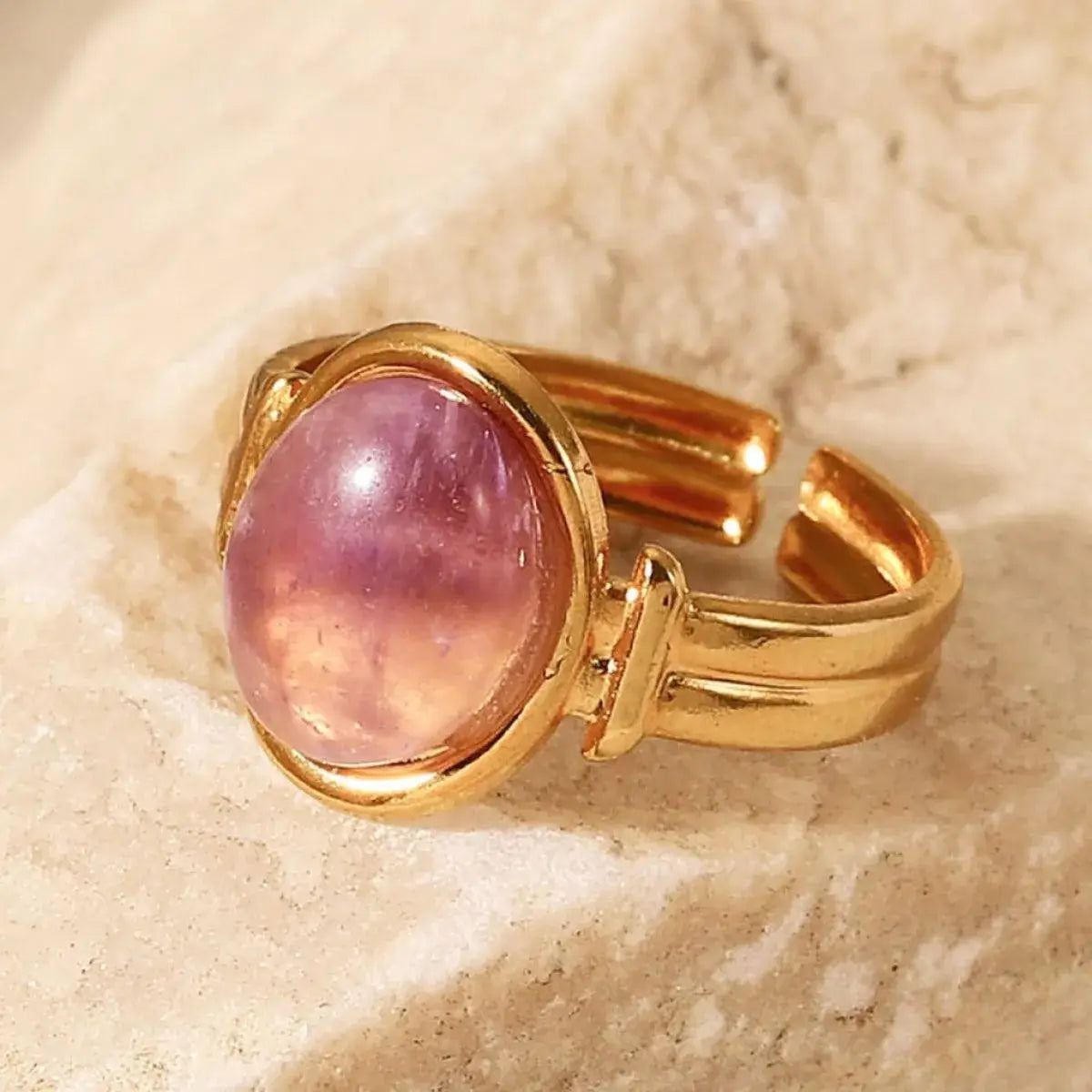 Vintage Natural Stone Gold Plated Adjustable Ring - Trendsi - Flyclothing LLC