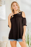 Heimish Full Size Frill Round Neck Cold Shoulder T-Shirt Plus Size - Trendsi