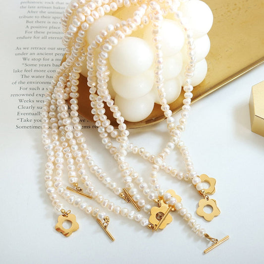 Titanium Steel Pearl Flower Necklace - Trendsi