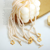 Titanium Steel Pearl Flower Necklace - Trendsi