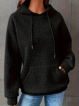 Textured Knit Drawstring Hoodie - Trendsi - Flyclothing LLC