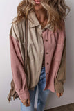 Button Up Color Block Long Sleeve Shacket - Trendsi - Flyclothing LLC