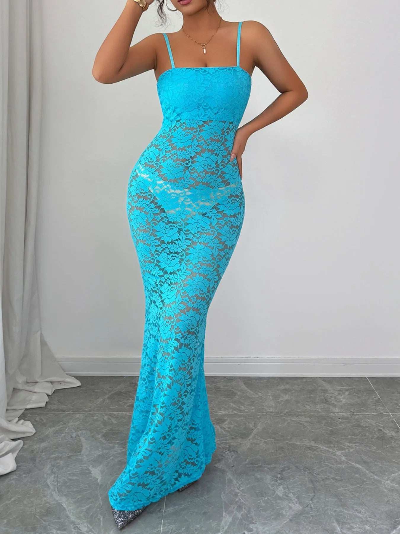 Lace Square Neck Maxi Cami Dress - Trendsi - Flyclothing LLC