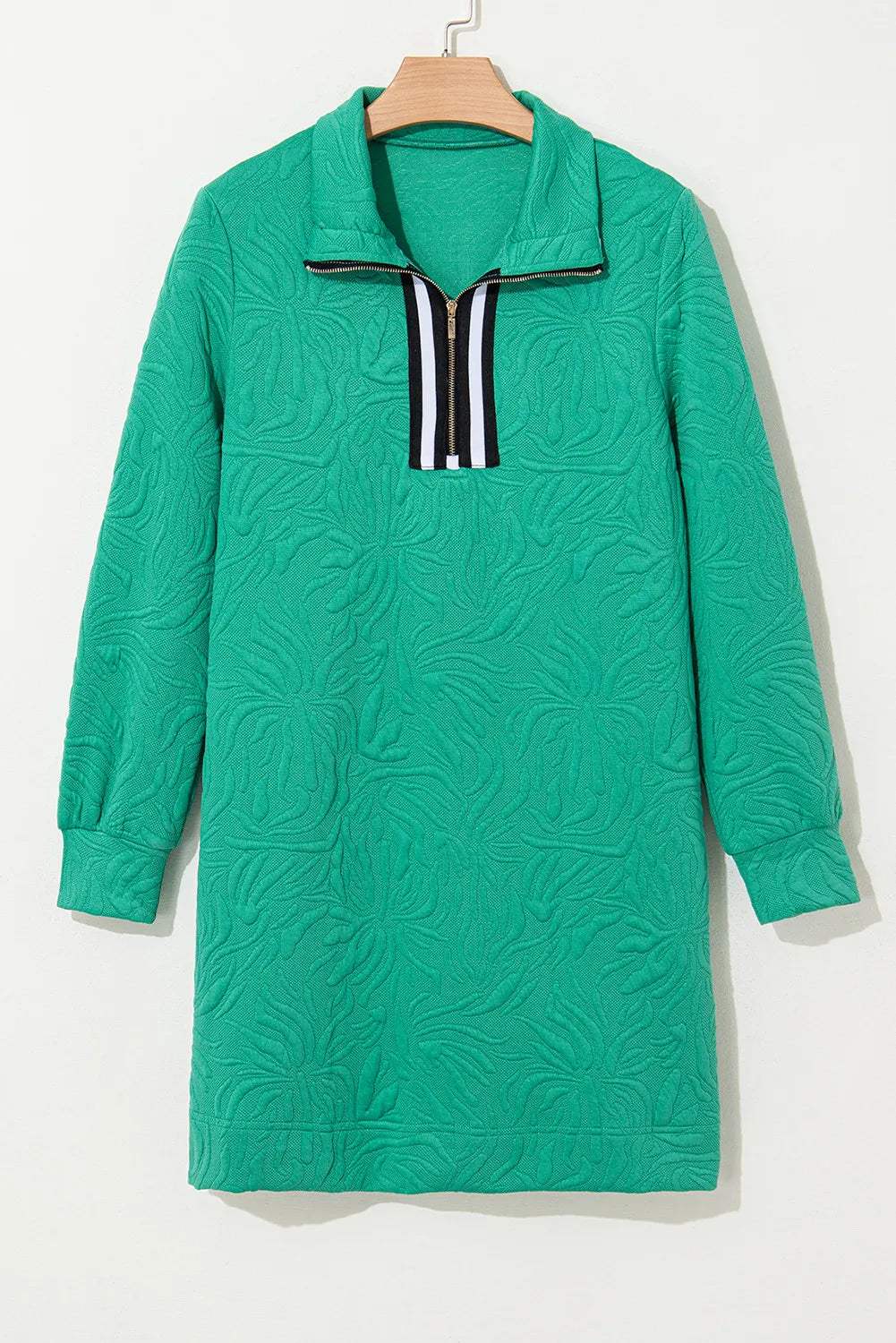 Texture Quarter Zip Long Sleeve Mini Dress - Trendsi - Flyclothing LLC