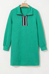 Texture Quarter Zip Long Sleeve Mini Dress - Trendsi - Flyclothing LLC