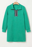Texture Quarter Zip Long Sleeve Mini Dress - Trendsi - Flyclothing LLC