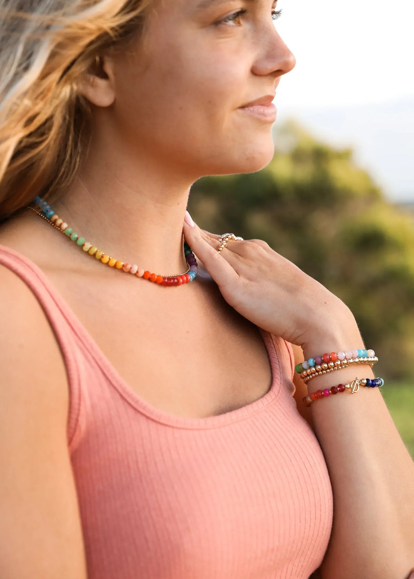 Natural Gemstone Necklace + 14k Gold Filled Toggle : Paradise - CanyonLeaf - Flyclothing LLC