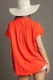 Umgee Full Size Linen Blend Button Down Short Folded Sleeve Shirt Plus Size - Trendsi - Flyclothing LLC