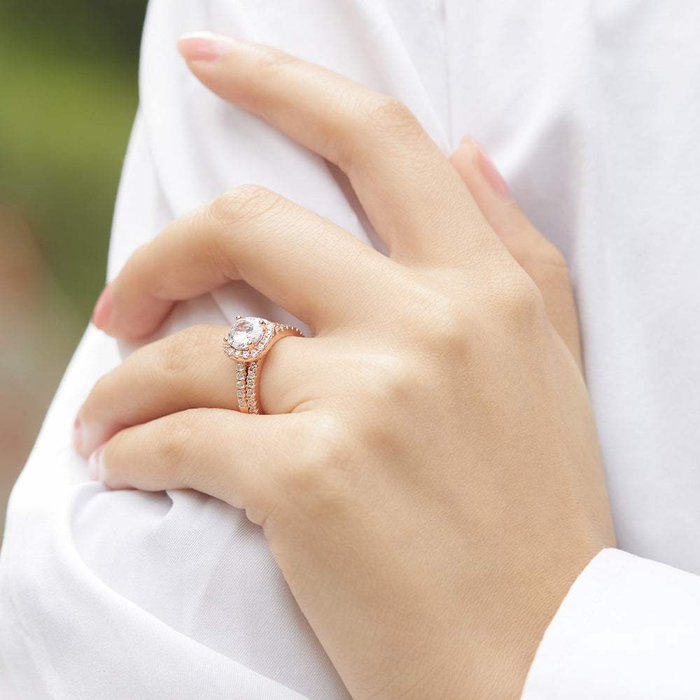 The Victoria - 18kt Rose Gold Wedding Ring Set - VG Rings - Flyclothing LLC