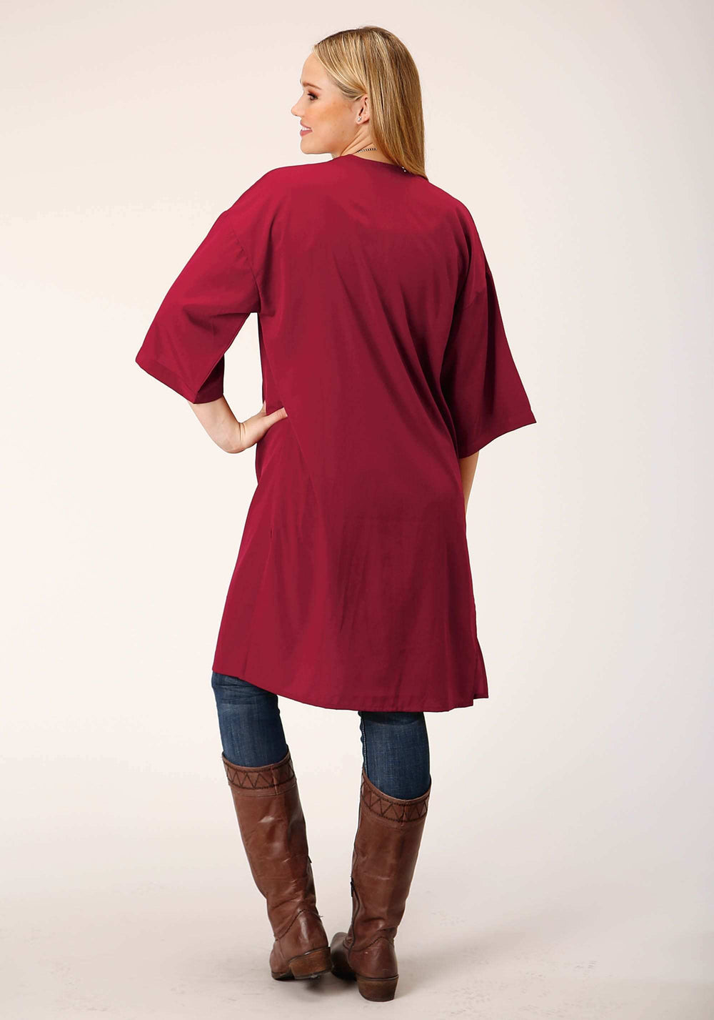 Roper Womens Solid Poly Wine Short Sleeve Cardigan - Roper - Flyclothing LLC