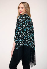 Roper Womens Sleeveless Pullover Jewelry Print Cardigan With Extra Long Poly Fringe Trim - Roper