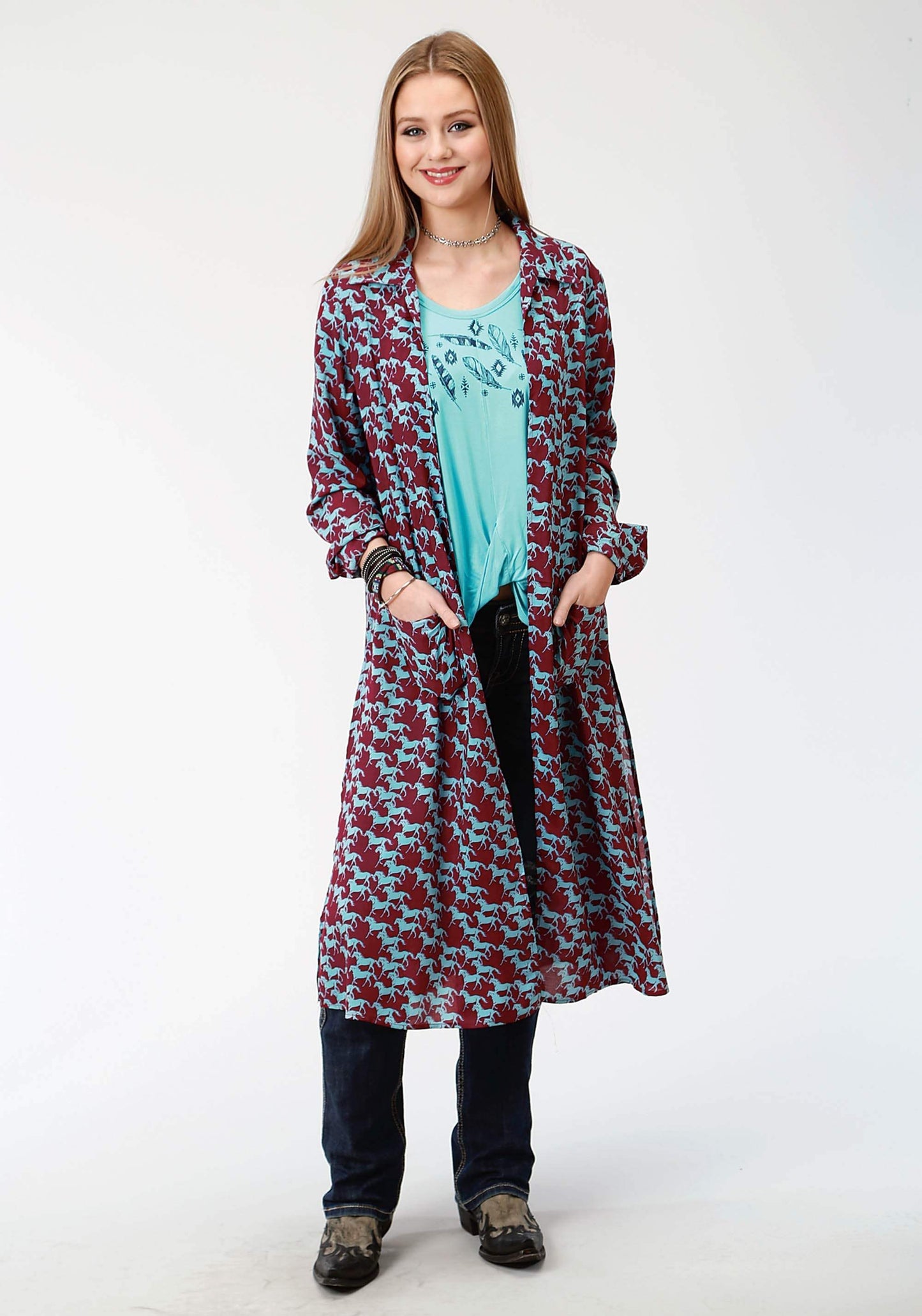 Roper Womens Red And Blue Print Western Cardigan - Roper - Flyclothing LLC