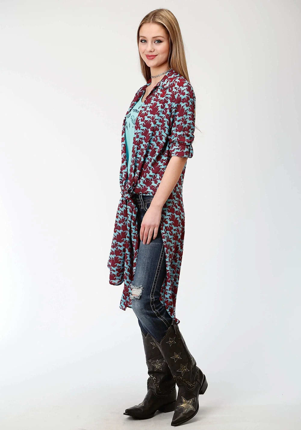 Roper Womens Red And Blue Print Western Cardigan - Roper - Flyclothing LLC